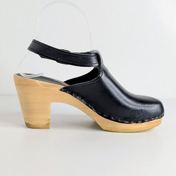 Sven Black Leather Mules with Wooden Heel - Picture 7 of 16